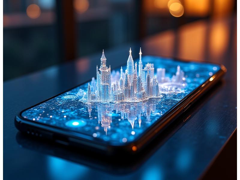 Gelişmiş, yüksek çözünürlüklü AR grafiklerini ve etkileşimleri gösteren bir akıllı telefon ekranı