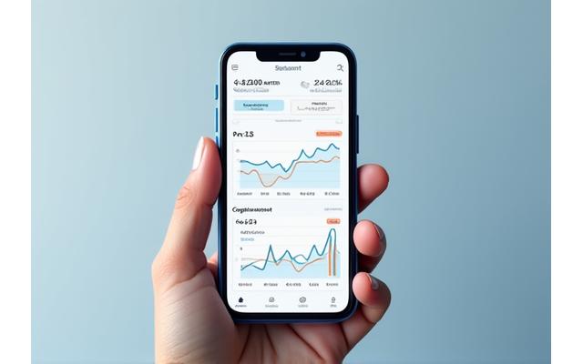 Akıllı analitik dashboard'u gösteren bir akıllı telefon ekranı, grafikler ve performans verileri.